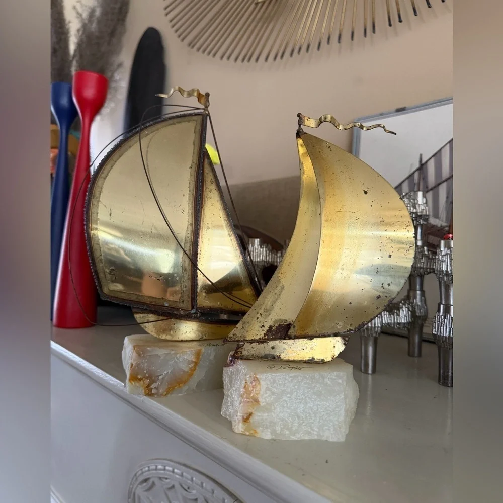 Vintage DeMott Brutalist Sailboat Sculptures - Set of Two